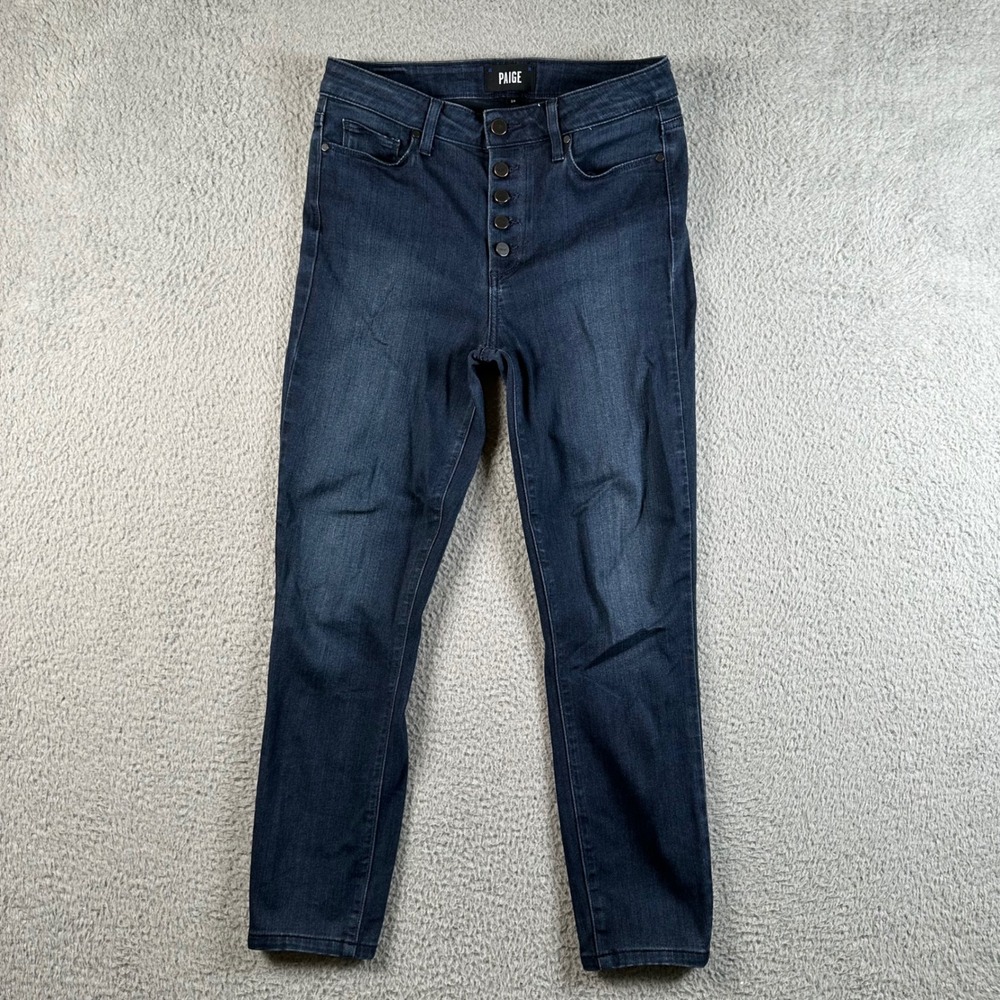 Paige Hoxton Ankle Dark Wash High Rise Button Fly Skinny Jeans Size 28